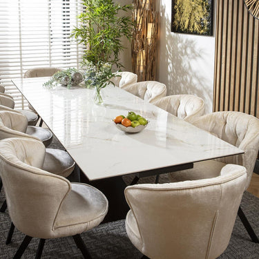 Quatropi 10 Seat Extendable Dining Set Ceramic Dining Table and Chairs Cream White