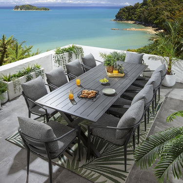 Quatropi 10 Seat Garden Table and Chairs Dining Set Grey Wood Effect Aluminium