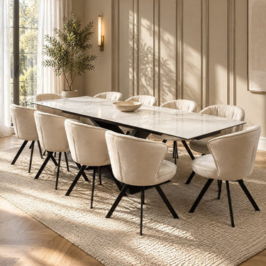 Quatropi 10 Seater Extendable Dining Set Ceramic Dining Table and Chairs Cream White