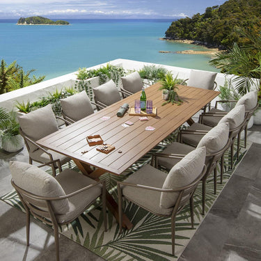 Quatropi 10 Seater Garden Table and Chairs Dining Set Oak Wood Effect Aluminium