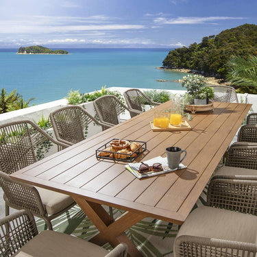 Quatropi 10 Seater Outdoor Garden Dining Set Beige Oak Wood Effect Aluminium