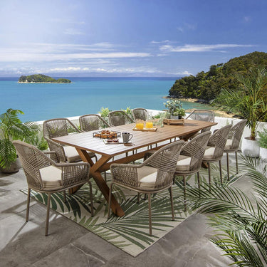 Quatropi 10 Seater Outdoor Garden Dining Set Beige Oak Wood Effect Aluminium