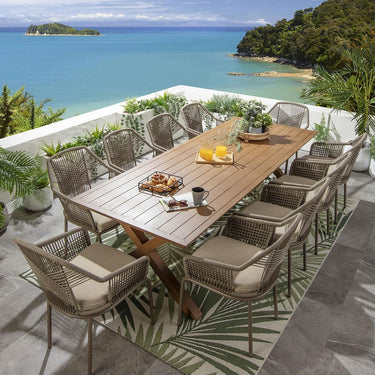 Quatropi 10 Seater Outdoor Garden Dining Set Beige Oak Wood Effect Aluminium