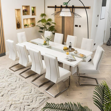 Quatropi 10 Seater Table & Leather Chairs Dining Set White