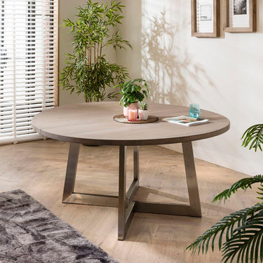 Quatropi 160cm Luxury Round Dining Table Oak Wood Grey Wash #10-#13