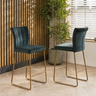 Quatropi 2 Deco Velvet Bar Stools Teal
