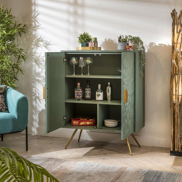 Quatropi 2 Door Sideboard Cabinet Accent Chest Ornate Cricle Wood Green Gold 95cm