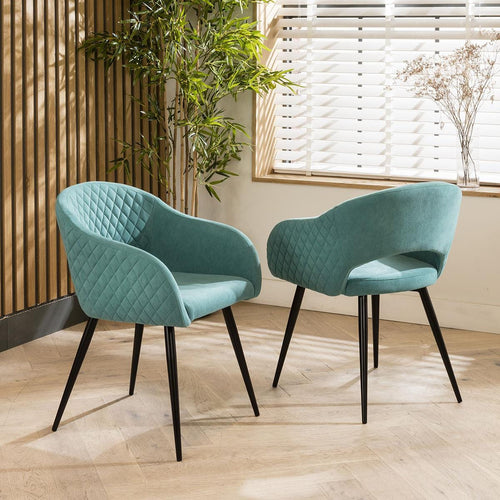 2 Lucy Velvet Carver Dining Chairs Teal