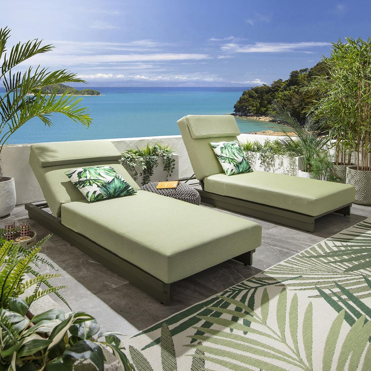 Quatropi 2 Marbella Garden Cushioned Sun Loungers Green 200x78cm