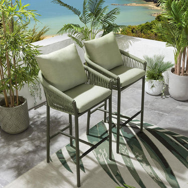 Quatropi 2 Modern Aluminium Metal Outdoor Garden High Bar Stools Chairs Green