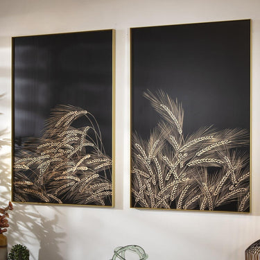 Quatropi 2-Piece Hand-Carved Metal Framed Wall Artwork Set Copper Wood 60x90cm