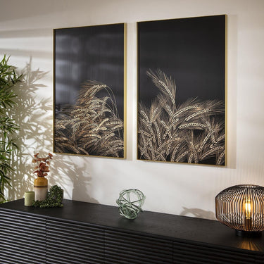 Quatropi 2-Piece Hand-Carved Metal Framed Wall Artwork Set Copper Wood 60x90cm