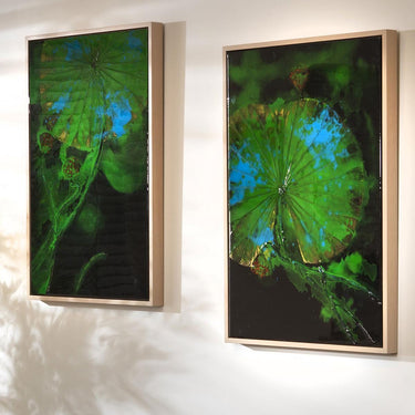 Quatropi 2-Piece Modern Abstract Lotus Wall Artwork Set Black Green 120x90cm