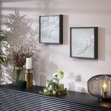 Quatropi 2-Piece Porcelain Flower Framed Wall Artwork Set White 36x36cm