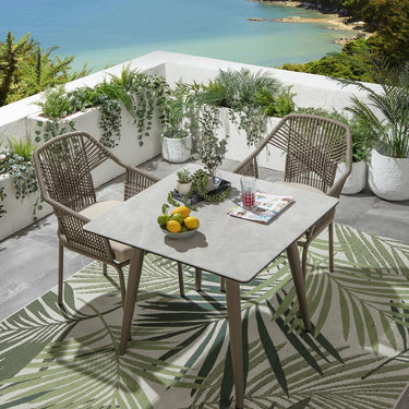Quatropi 2 Seat Square Ceramic Garden Table and Chairs Dining Set Aluminium Beige