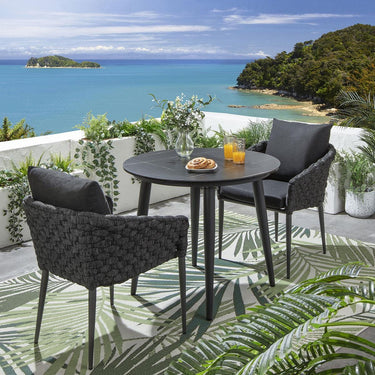 Quatropi 2 Seater Round Ceramic Garden Table and Chairs Dining Set Grey Black