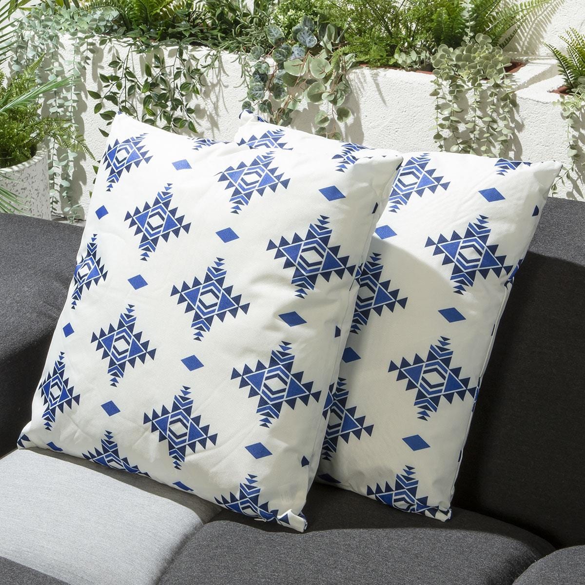 Quatropi 2 White & Blue Pattern Outdoor Cushions 45cm