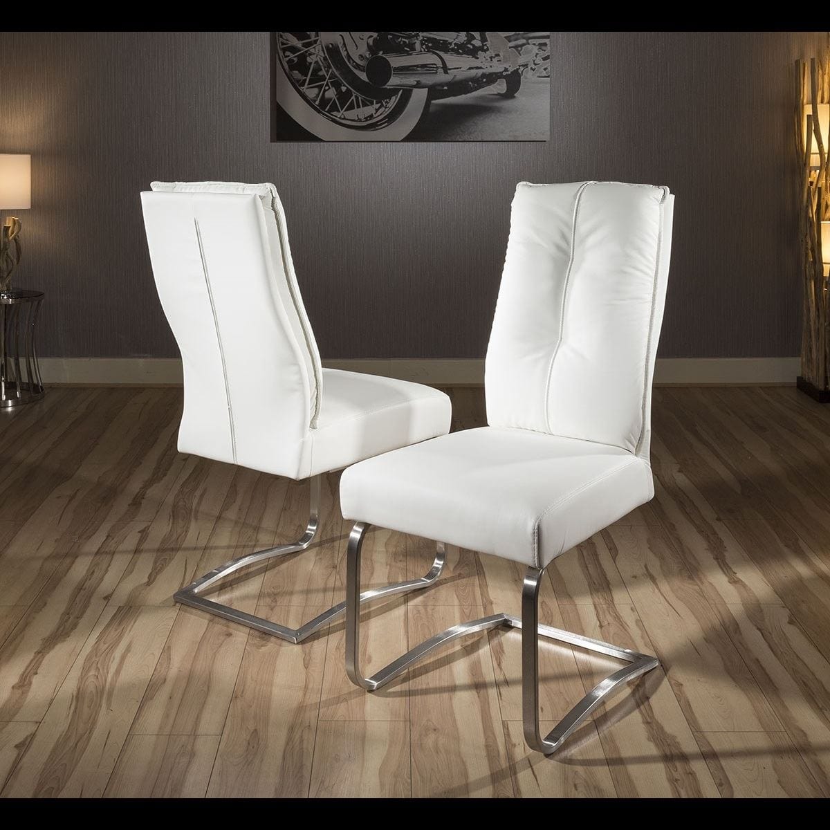 Quatropi 2 White Leather Cantilever Dining Chairs