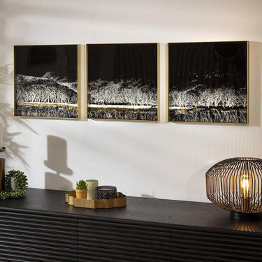 Quatropi 3-Piece Square Gold Metal Framed Wall Artwork Set Black White 120x40cm