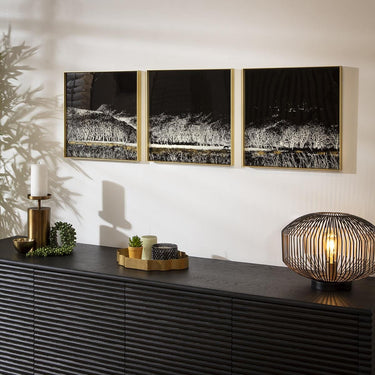 Quatropi 3-Piece Square Gold Metal Framed Wall Artwork Set Black White 120x40cm