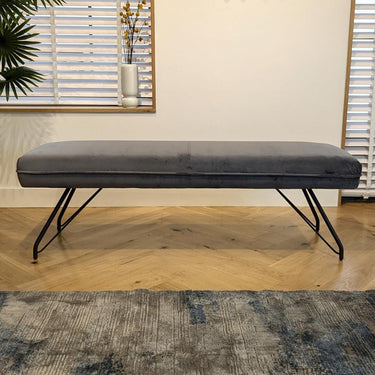 Quatropi 3 Seater Straight Backless Dining Bench Seat Industrial Grey Velvet 150cm