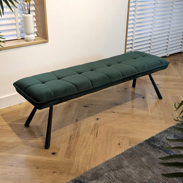 Quatropi 3 Seater Straight Backless Kitchen Dining Bench Seat Green Velvet 150cm