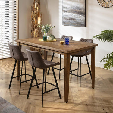 Quatropi 4 Seat Counter Bar Table and Stools Set Solid Wood Brown Faux Leather