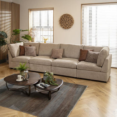Quatropi 4 Seat Modular Sectional Straight Corner Sofa Couch Beige Boucle Fabric