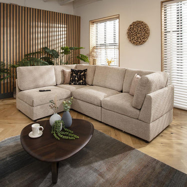 Quatropi 4 Seat Small Modular L Shape Corner Sofa Sectional Couch Beige Boucle