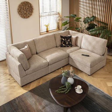 Quatropi 4 Seat Small Modular L Shape Corner Sofa Sectional Couch Beige Boucle