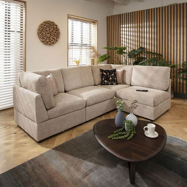 Quatropi 4 Seat Small Modular L Shape Corner Sofa Sectional Couch Beige Boucle