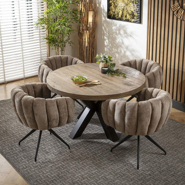 Quatropi 4 Seat Wooden Round Dining Set Reclaimed Oak Dining Table and Chairs Brown