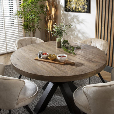 Quatropi 4 Seat Wooden Round Dining Set Reclaimed Oak Dining Table and Chairs Cream