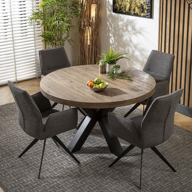 Quatropi 4 Seat Wooden Round Dining Set Reclaimed Oak Dining Table and Chairs Grey