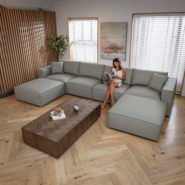 Quatropi 4 Seater Modern Grey Leather Modular Sofa Settee 398x196cm