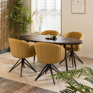 Quatropi 4 Seater Modern Oval Dining Set Retro Table Four Swivel Chairs Mustard