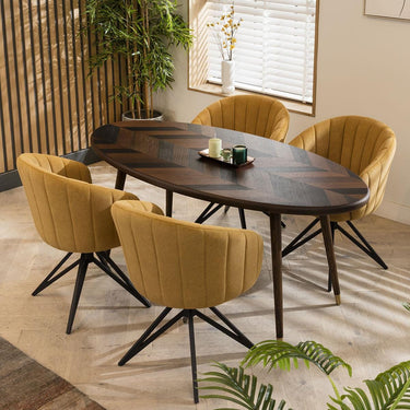 Quatropi 4 Seater Modern Oval Dining Set Retro Table Four Swivel Chairs Mustard