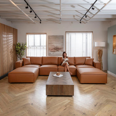 Quatropi 4 Seater Modern Tan Leather Modular Sofa Settee 398x196cm