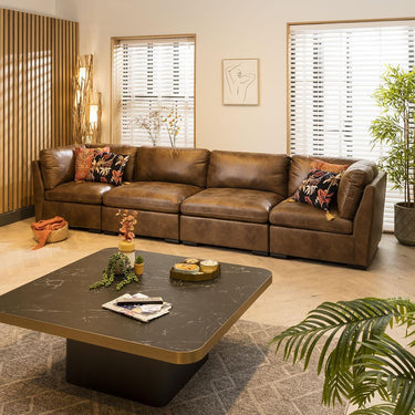 Quatropi 4 Seater Modular Sectional Straight Corner Sofa Brown Fabric 16