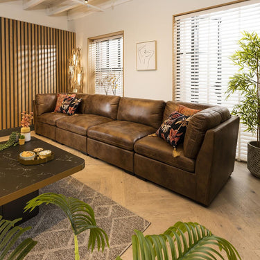Quatropi 4 Seater Modular Sectional Straight Corner Sofa Brown Fabric 16