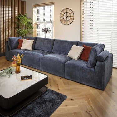 Quatropi 4 Seater Modular Sectional Straight Corner Sofa Couch Blue Fabric