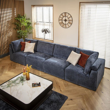 Quatropi 4 Seater Modular Sectional Straight Corner Sofa Couch Blue Fabric