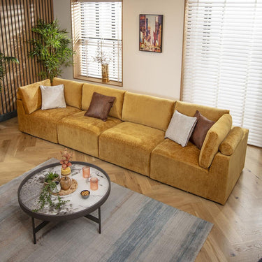 Quatropi 4 Seater Modular Sectional Straight Corner Sofa Couch Mustard Fabric