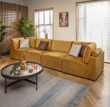 Quatropi 4 Seater Modular Sectional Straight Corner Sofa Couch Mustard Fabric