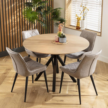 Quatropi 4 Seater Round Dining Table and Chairs Set Grey Solid Natural Wood