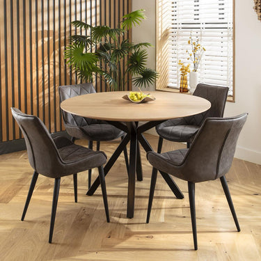 Quatropi 4 Seater Round Dining Table and Chairs Set Grey Solid Natural Wood