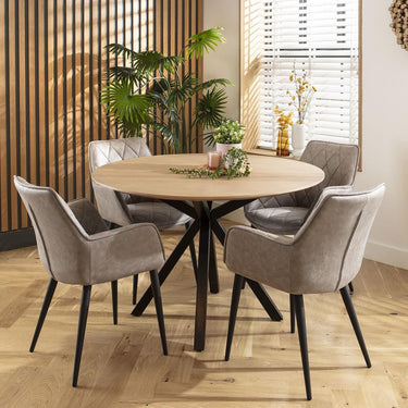 Quatropi 4 Seater Round Dining Table and Chairs Set Grey Solid Natural Wood