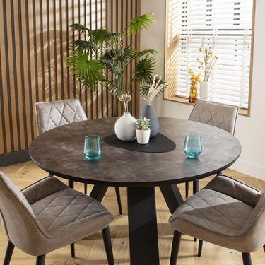Quatropi 4 Seater Round Modern Dining Table and Chairs Set Light Grey Black