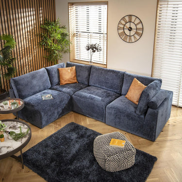 Quatropi 4 Seater Small Modular L Shape Corner Sofa Sectional Couch Blue