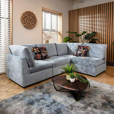Quatropi 4 Seater Small Modular L Shape Corner Sofa Sectional Couch Blue